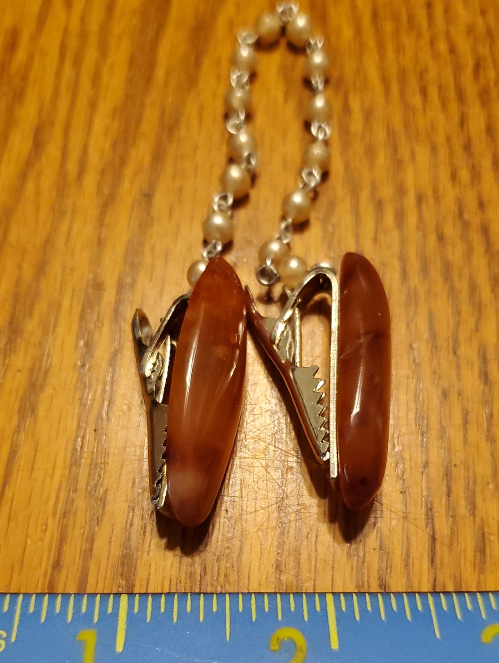 Vintage Handmade Red Agate With Pearl Chain Tie Clip